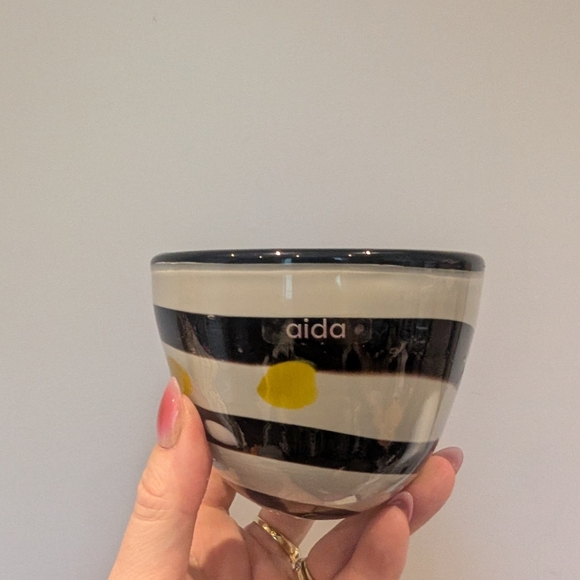 Striped Ceramic Bowl - Black, White, Yellow - Picture 2 of 10